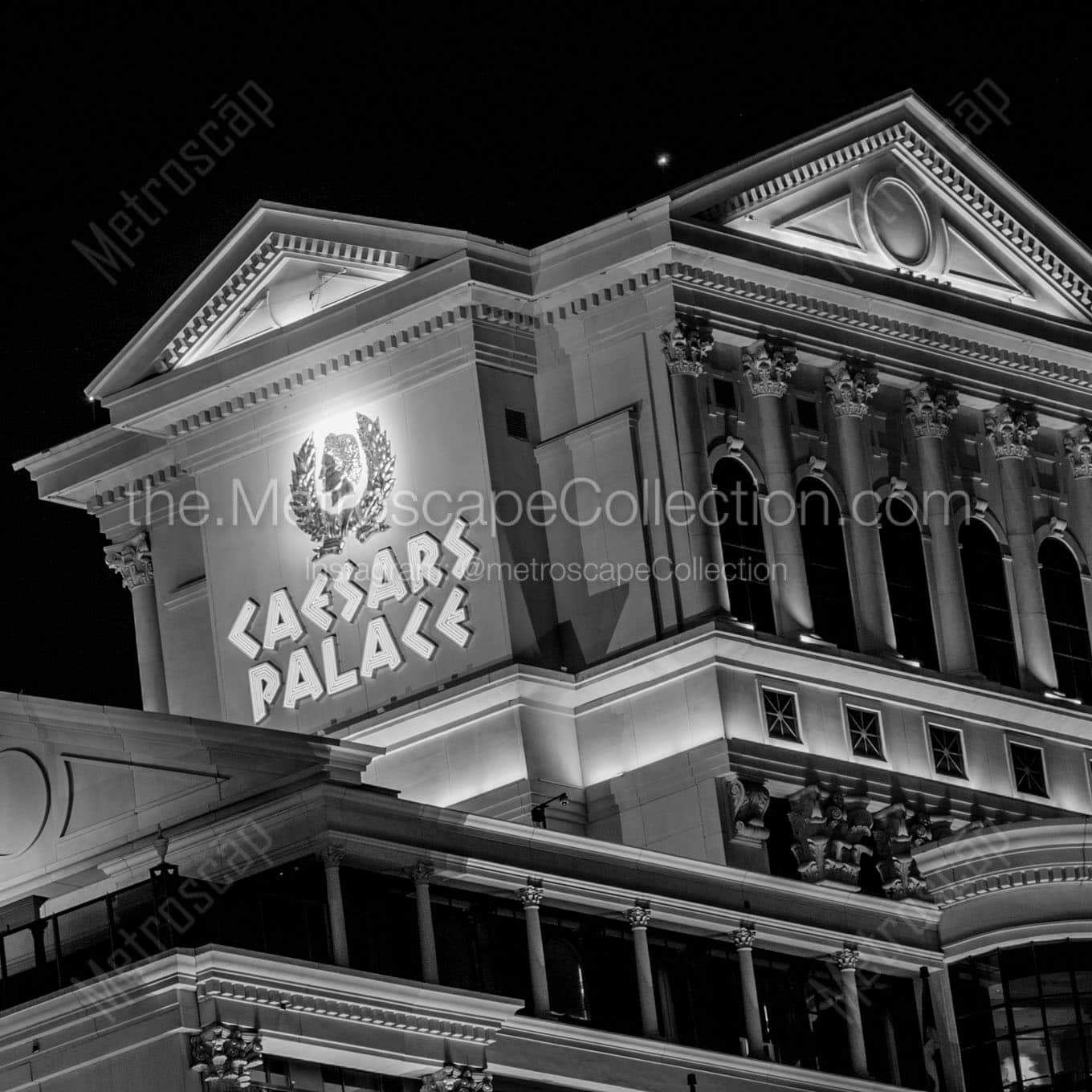 caesars palace at night Black & White Wall Art
