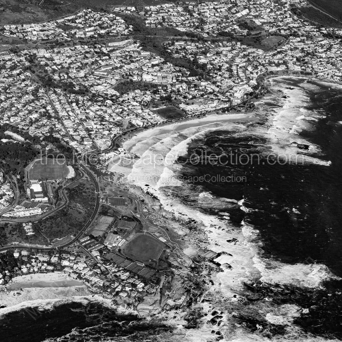 camps bay coastline Black & White Wall Art