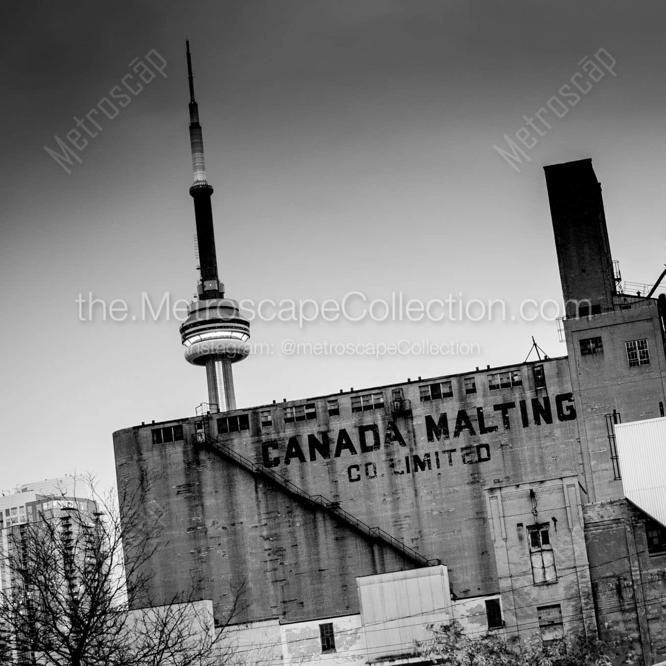 canada malting factory cn tower Black & White Wall Art