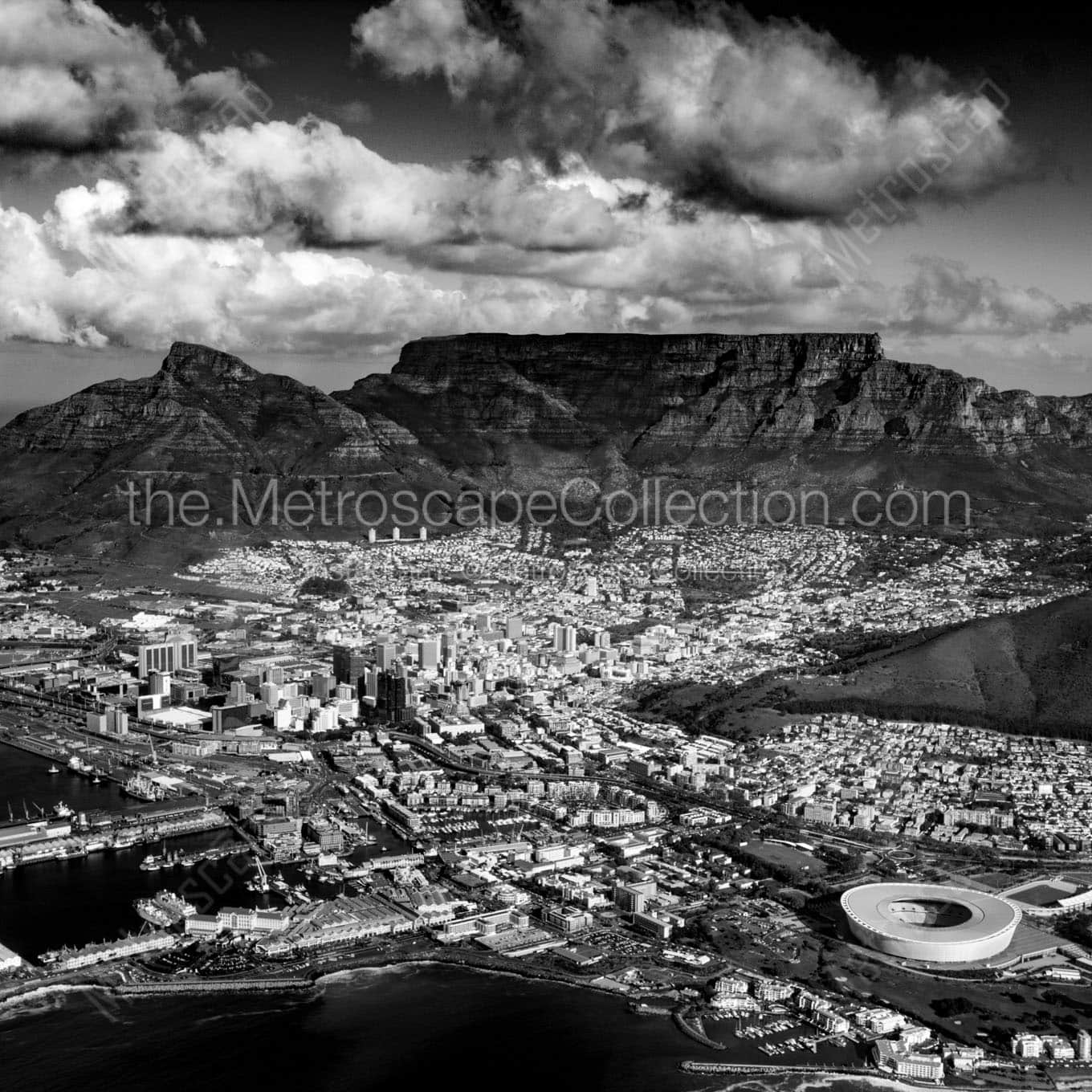 cape town skyline and table mountain Black & White Wall Art