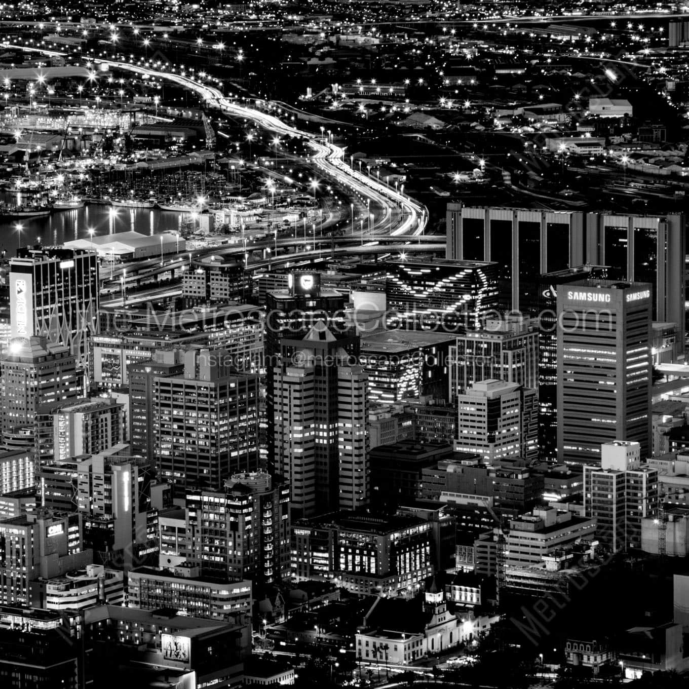 cape town skyline at night from signal hill Black & White Wall Art