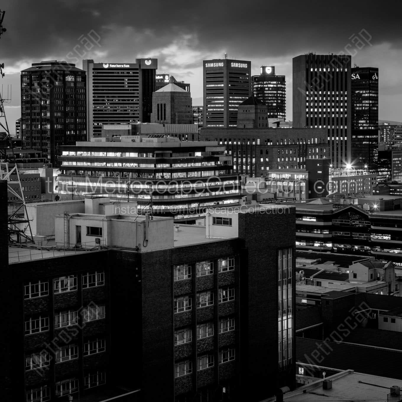 cape town skyline from district six Black & White Wall Art
