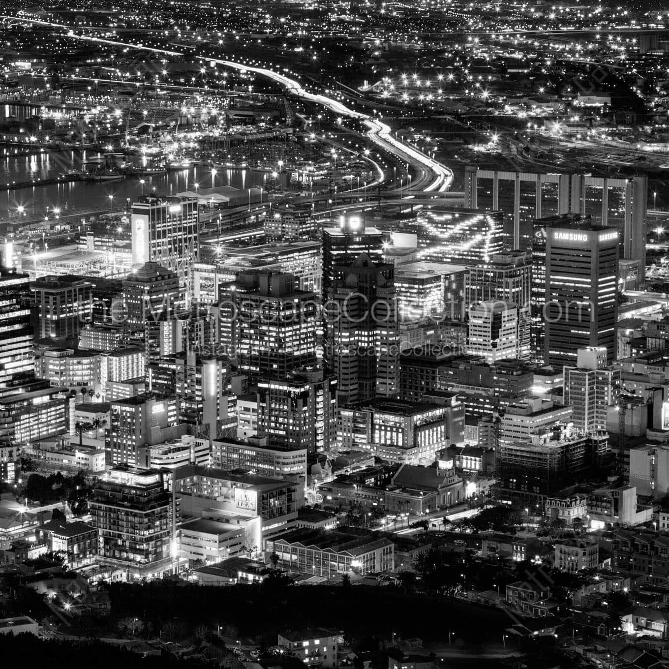cape town skyline table bay boulevard at night Black & White Wall Art
