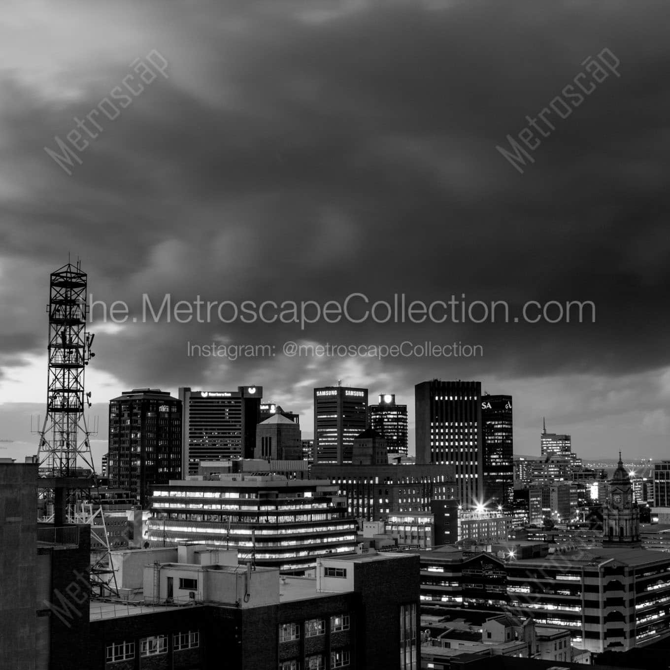 cape town south africa skyline at night Black & White Wall Art
