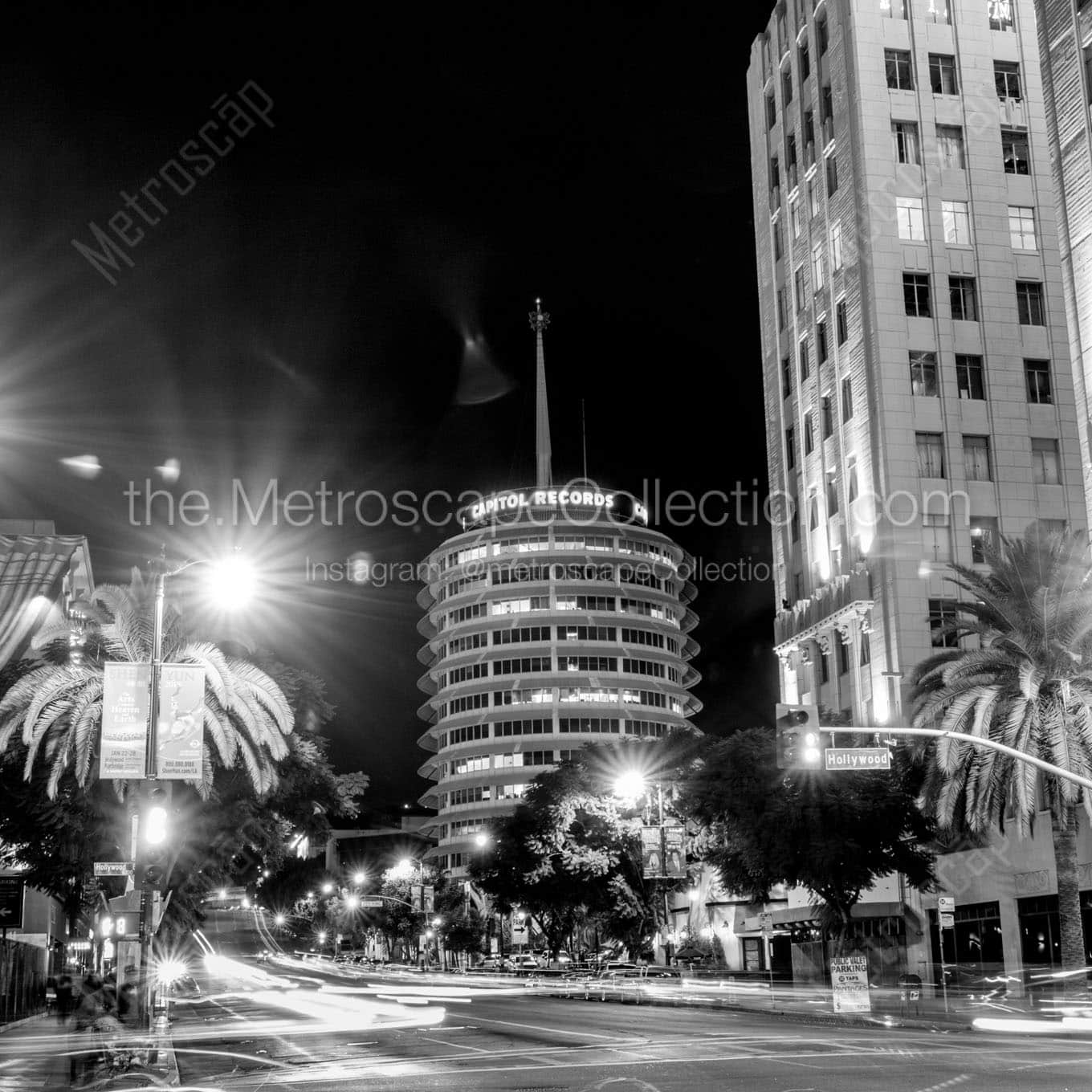 capitol records building hollywood vine Black & White Wall Art