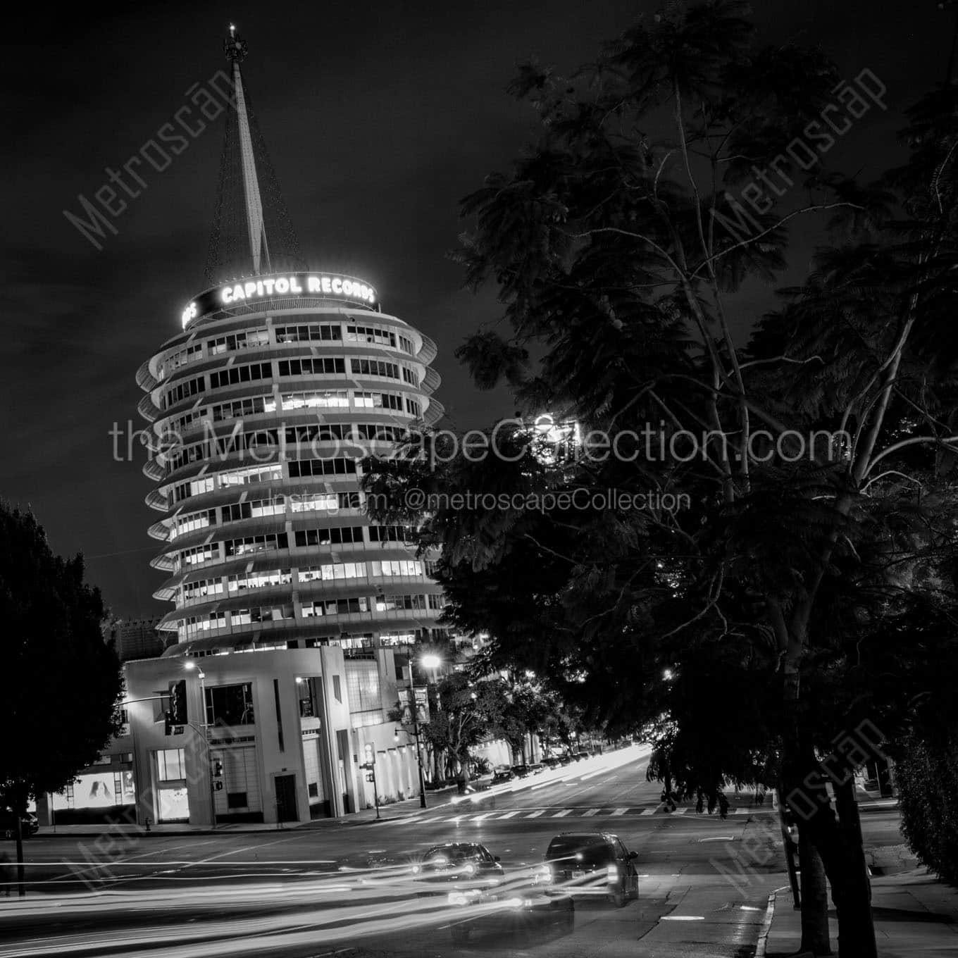 capitol records building yucca vine Black & White Wall Art