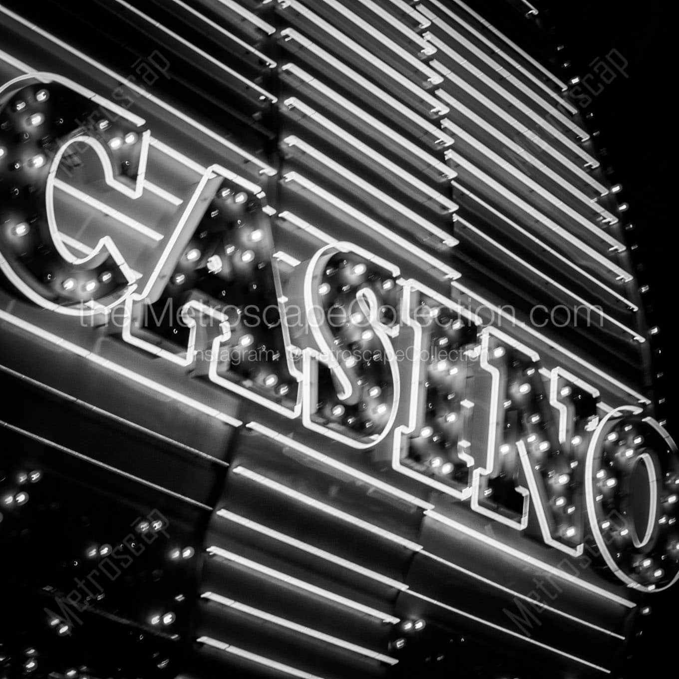 casino neon sign at night Black & White Wall Art