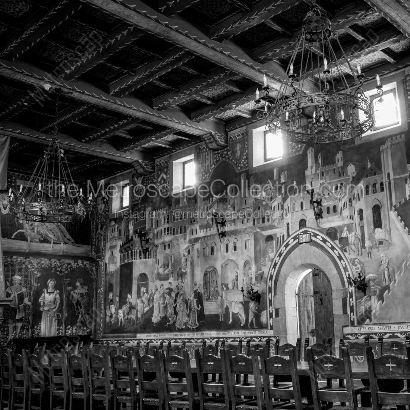castello di amorosa banquet hall Black & White Wall Art