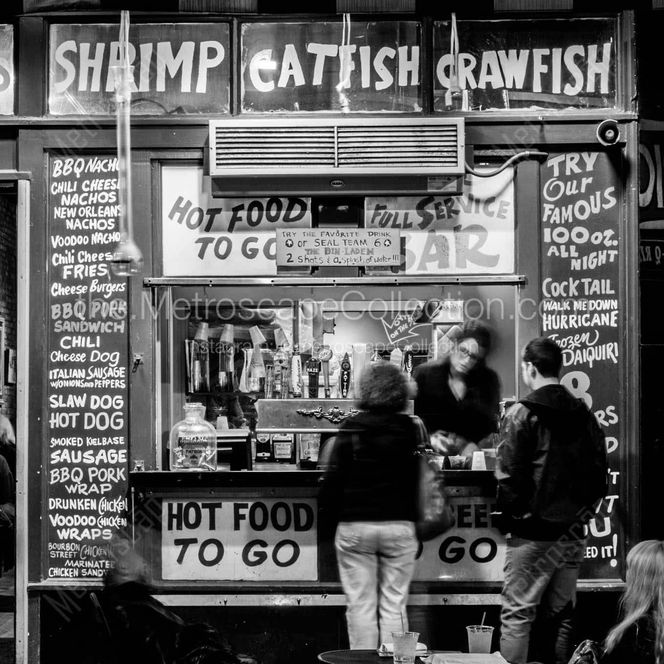 catfish crawfish shrimp beer beale street Black & White Wall Art