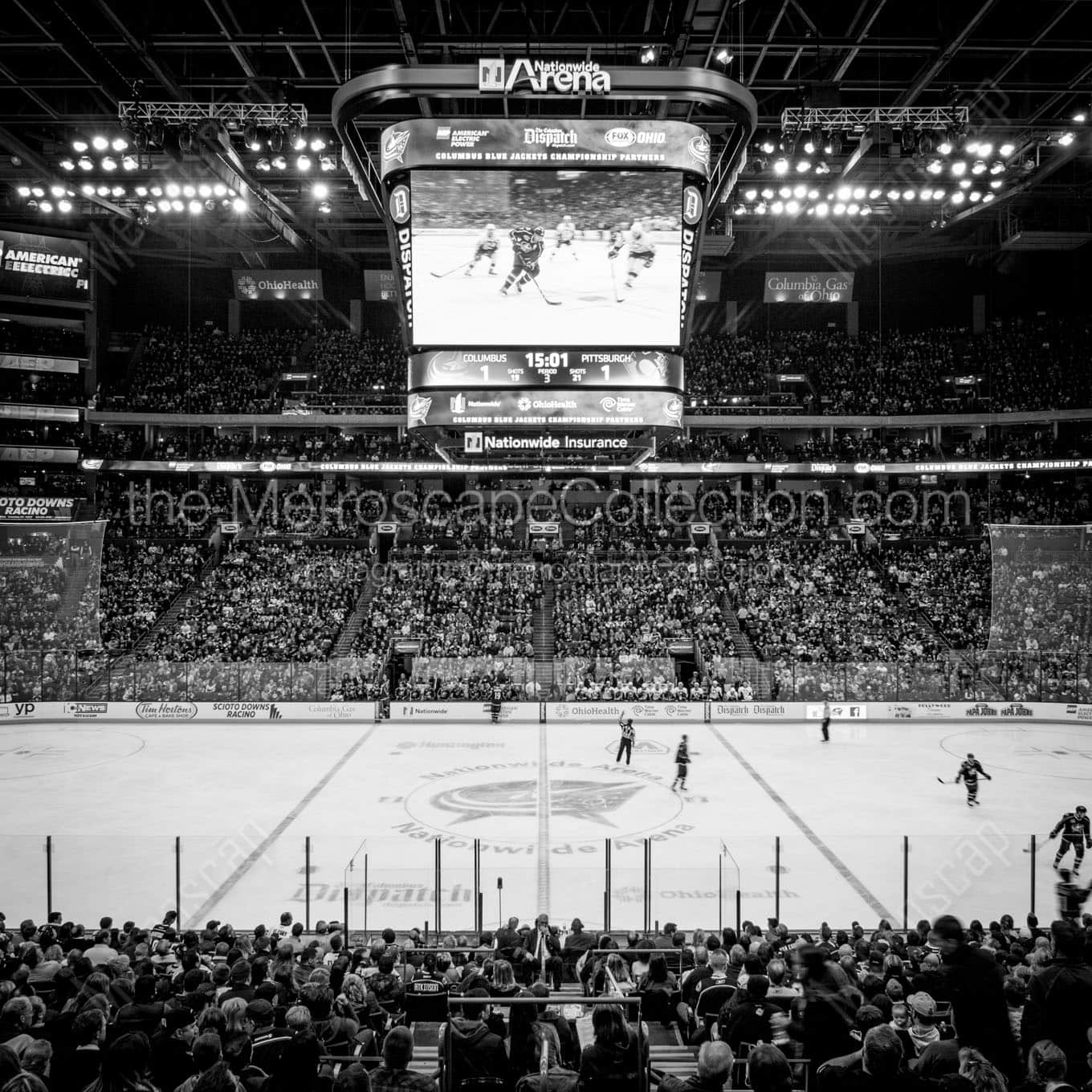 center ice nationwide arena Black & White Wall Art