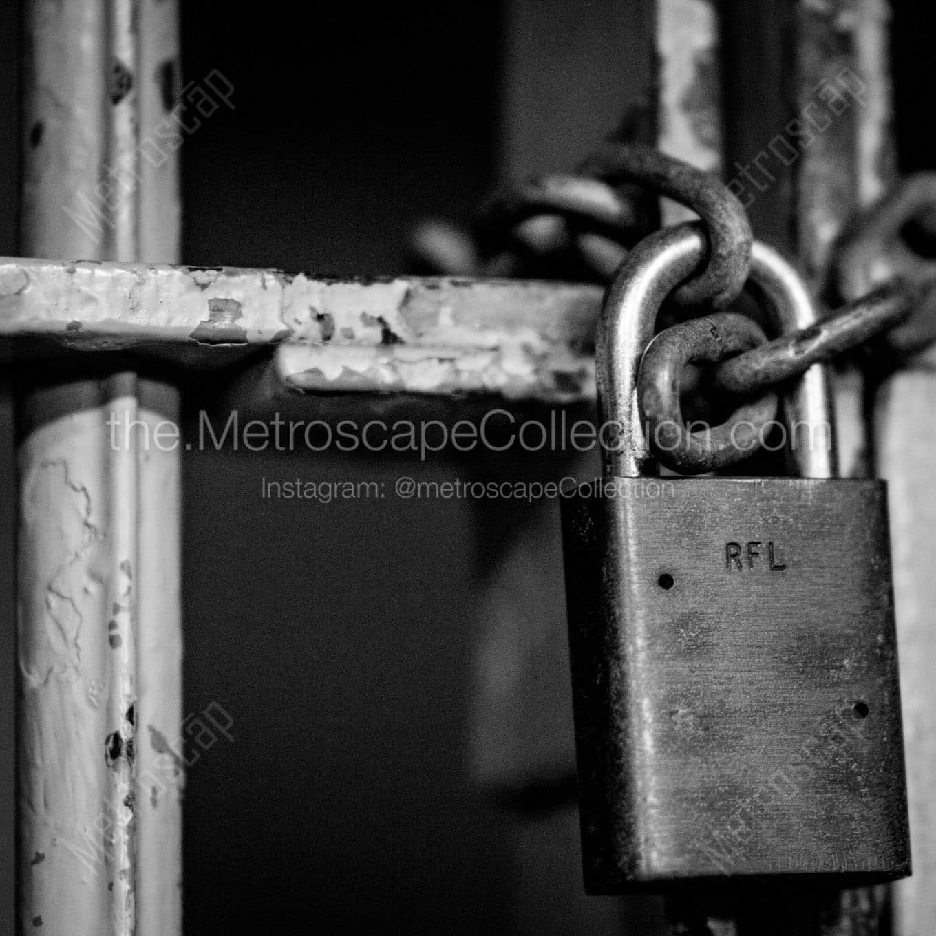 chain lock cell door alcatraz Black & White Wall Art