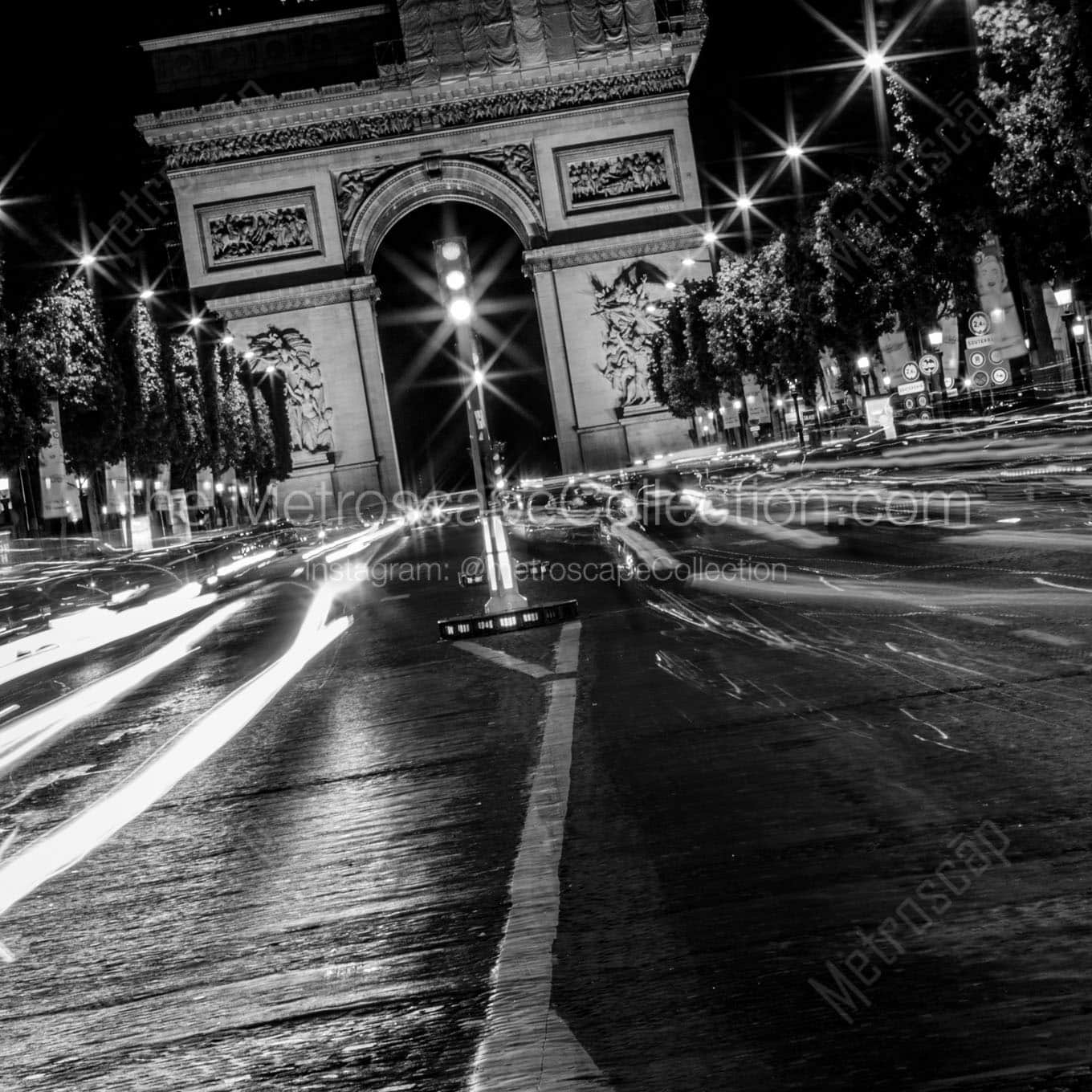 champs elysees traffic at night Black & White Wall Art