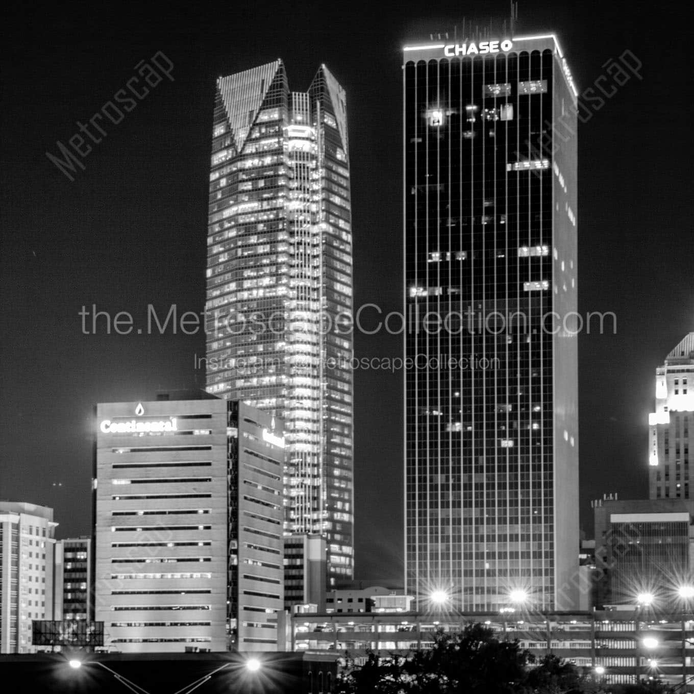 chase building devon tower at night Black & White Wall Art