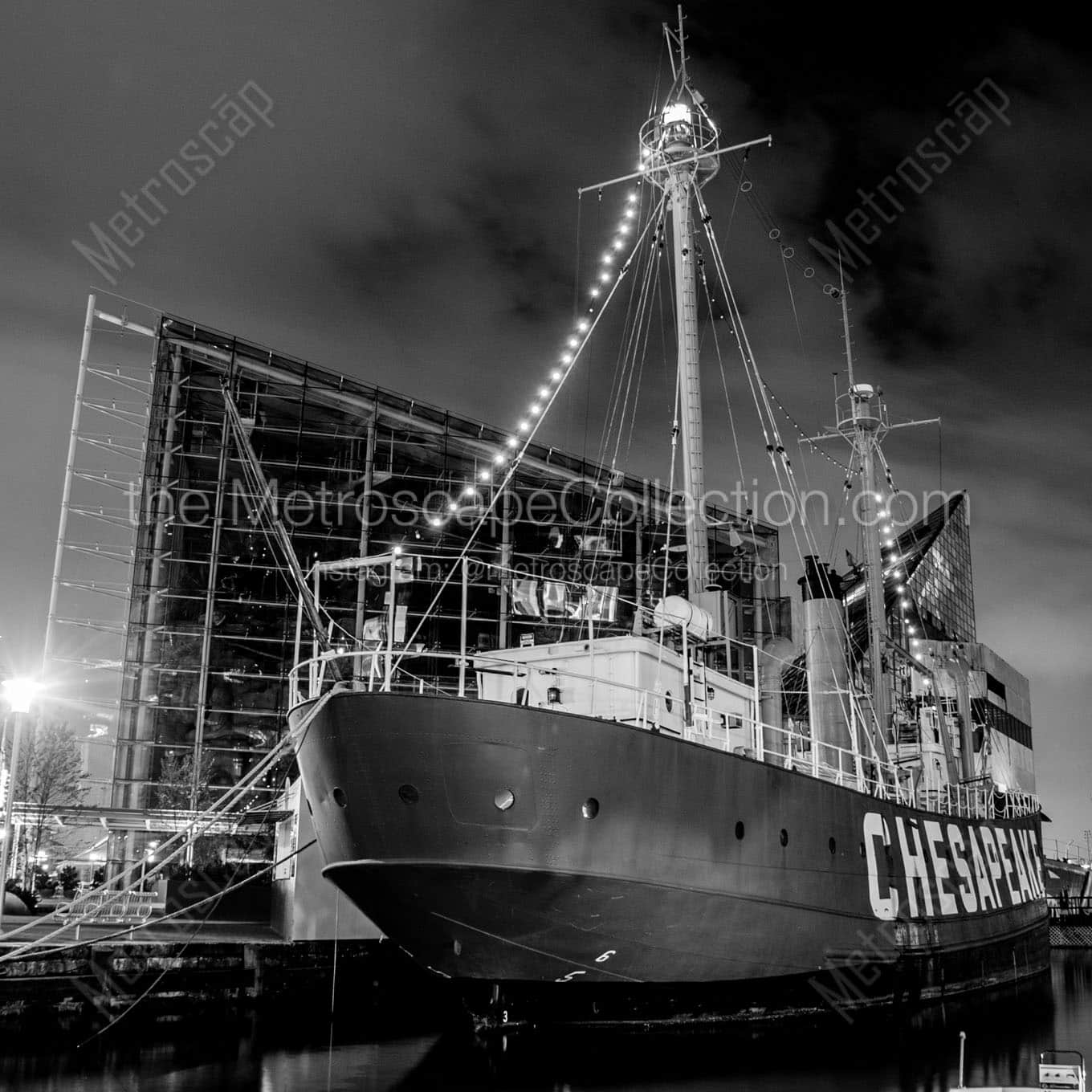 chesapeake lightship inner harbor Black & White Wall Art