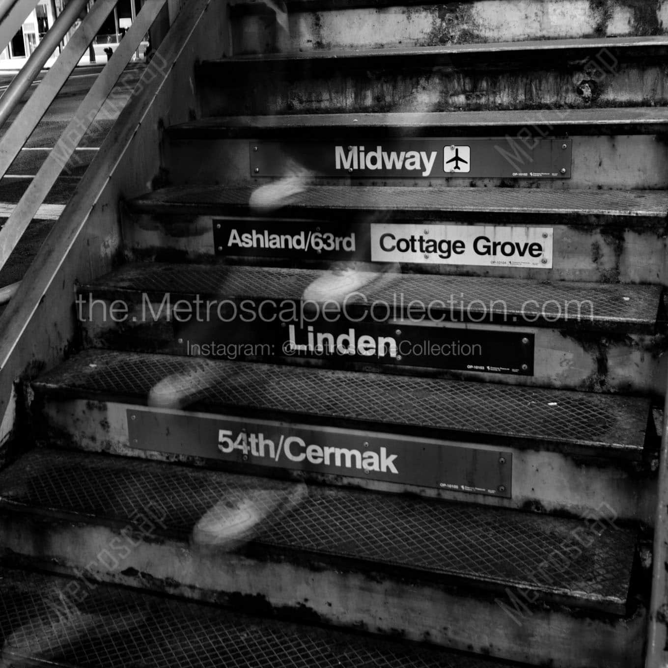 chicago l train steps Black & White Wall Art