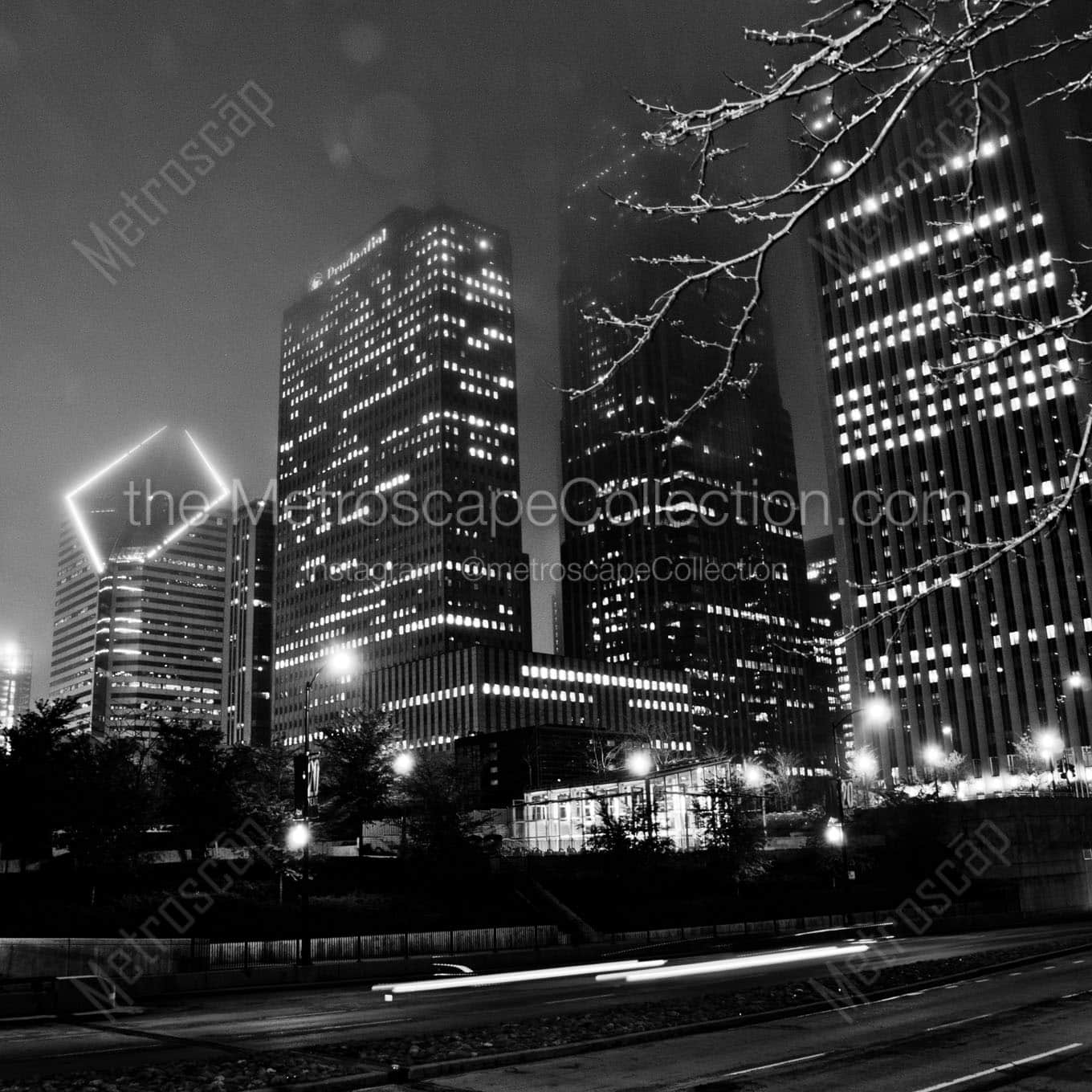 chicago skyline columbus drive randolph street Black & White Wall Art