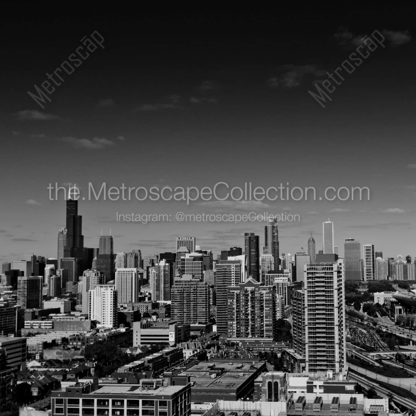 chicago skyline from mccormick place Black & White Wall Art