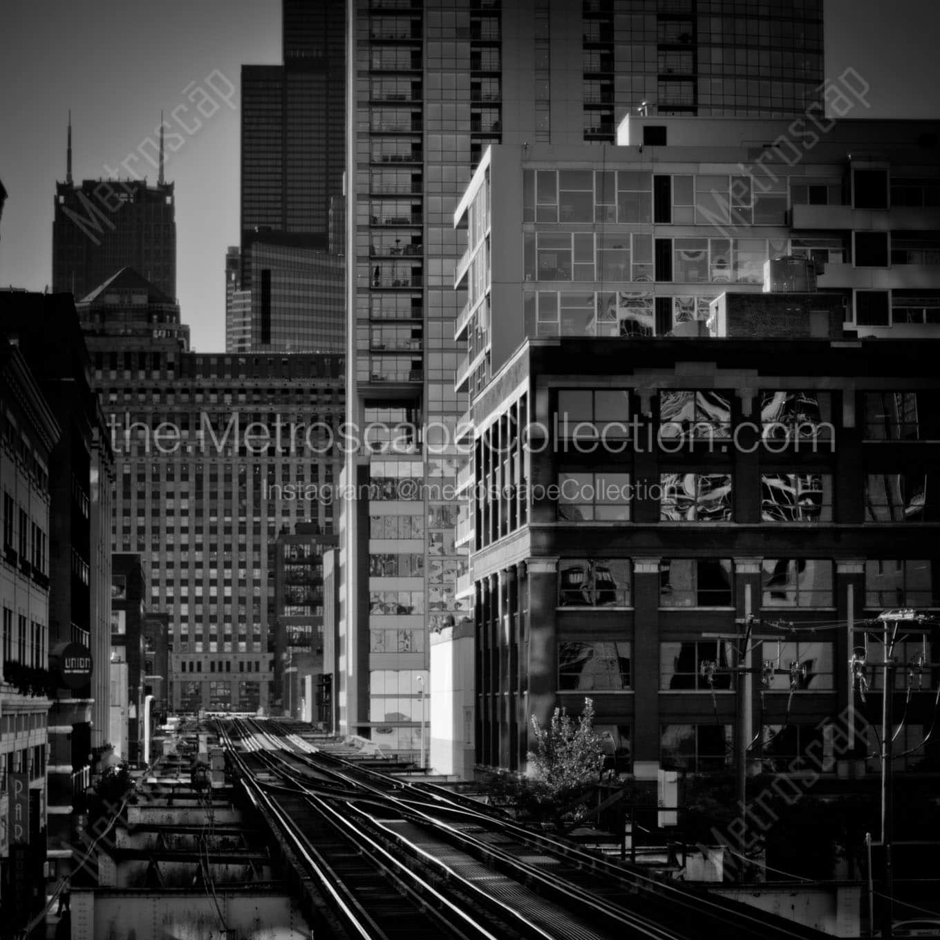 chicago street station brown line Black & White Wall Art