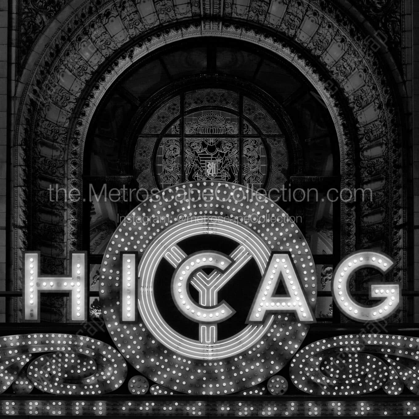 chicago theater sign Black & White Wall Art
