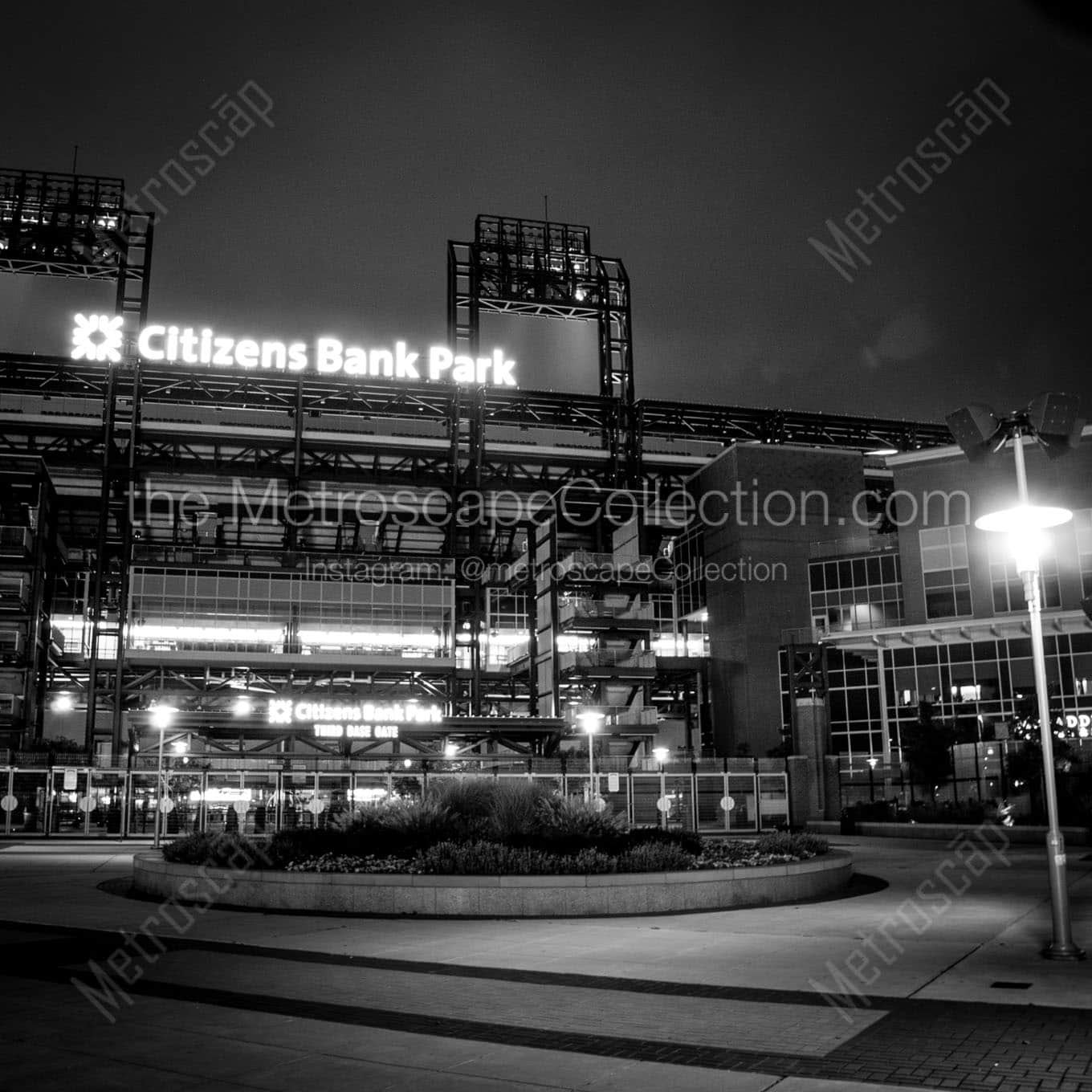 citizens bank park at night Black & White Wall Art