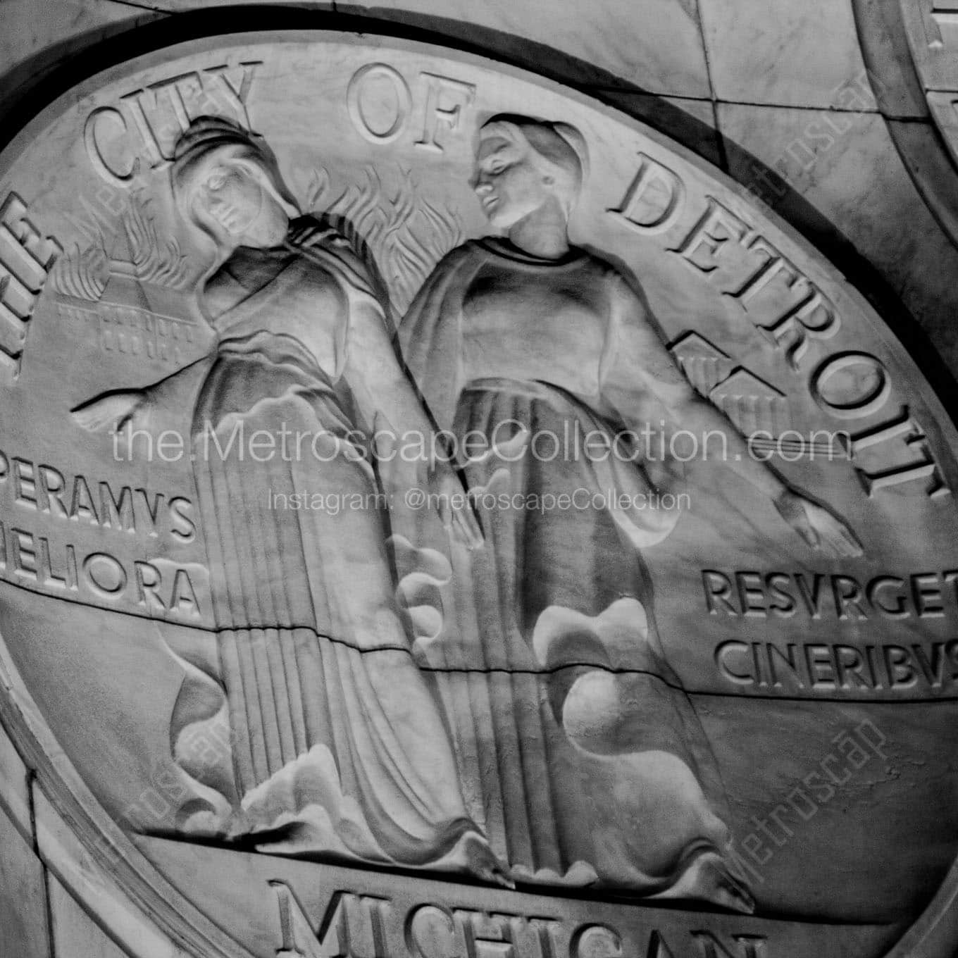 city of detroit seal at night Black & White Wall Art