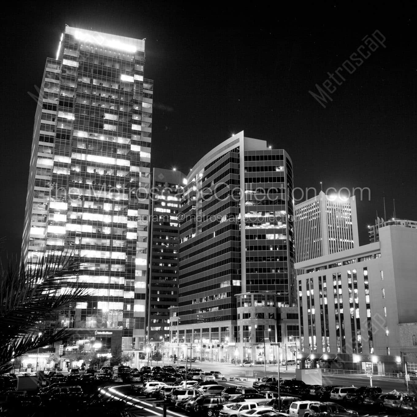 cityscape tower in downtown phoenix at night Black & White Wall Art