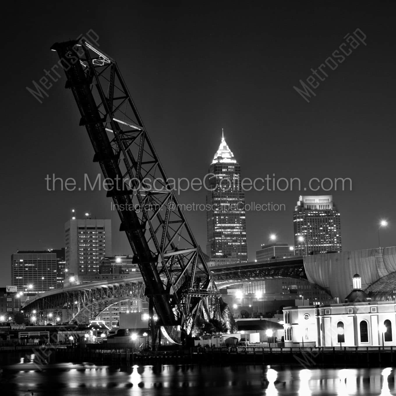 cleveland ohio skyline whiskey island Black & White Wall Art