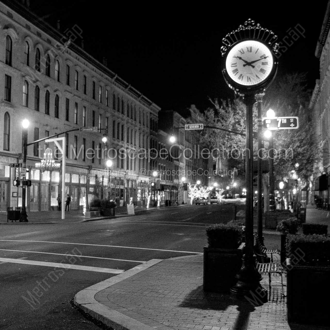 clock seventh and main Black & White Wall Art