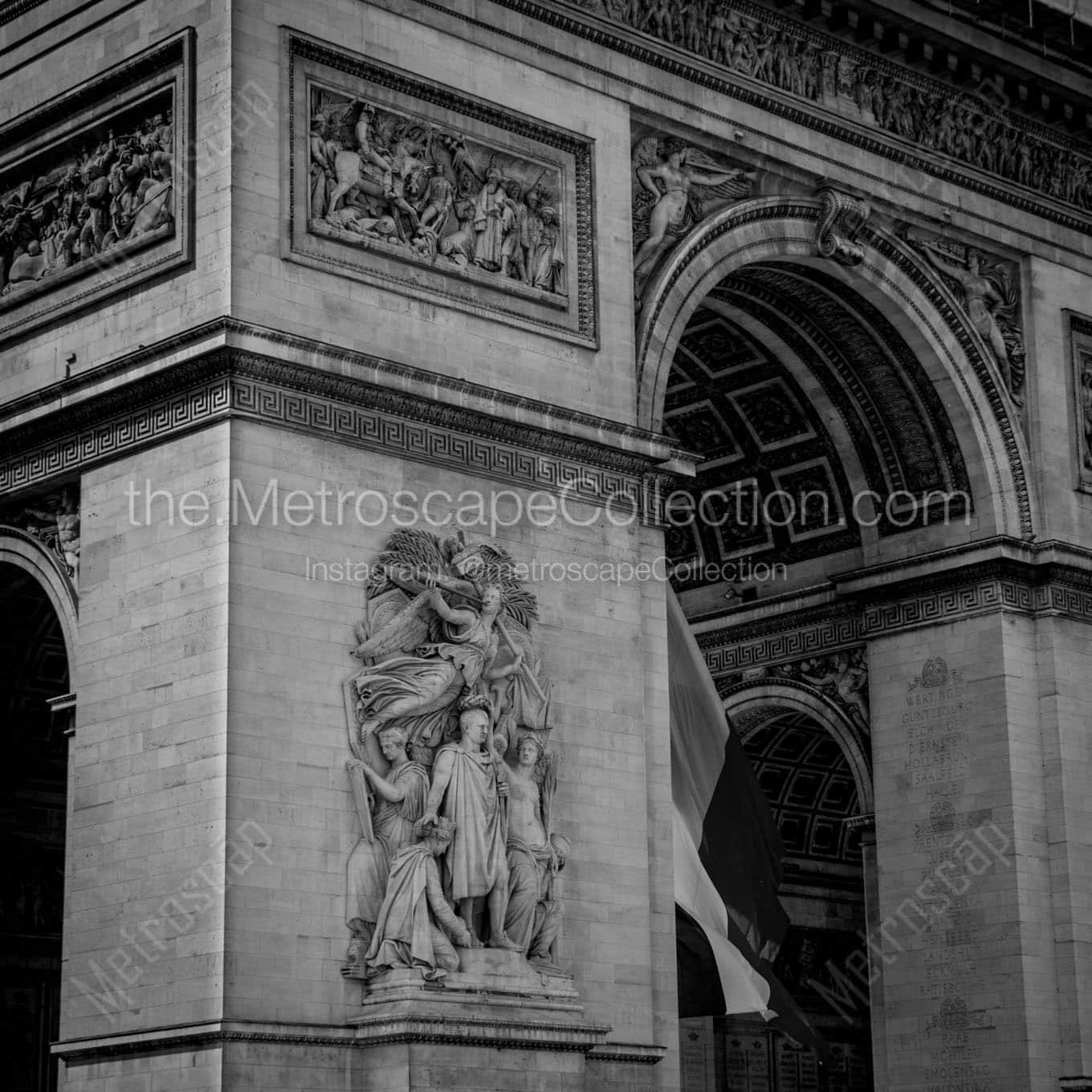 close up shot arc de triomphe Black & White Wall Art