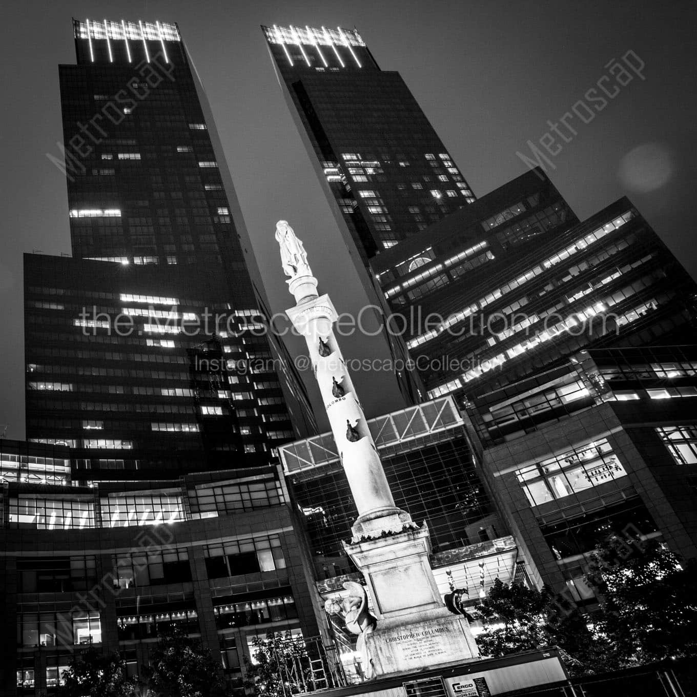 columbus circle at night Black & White Wall Art