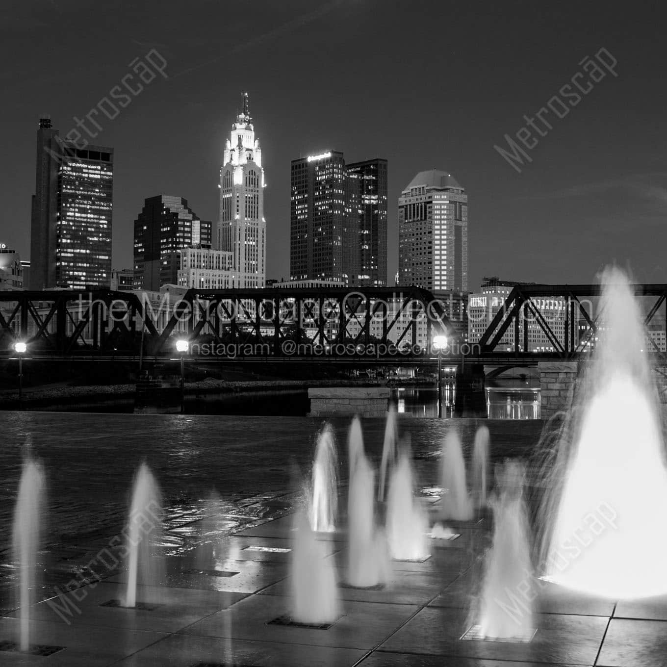 columbus ohio skyline northbank park Black & White Wall Art