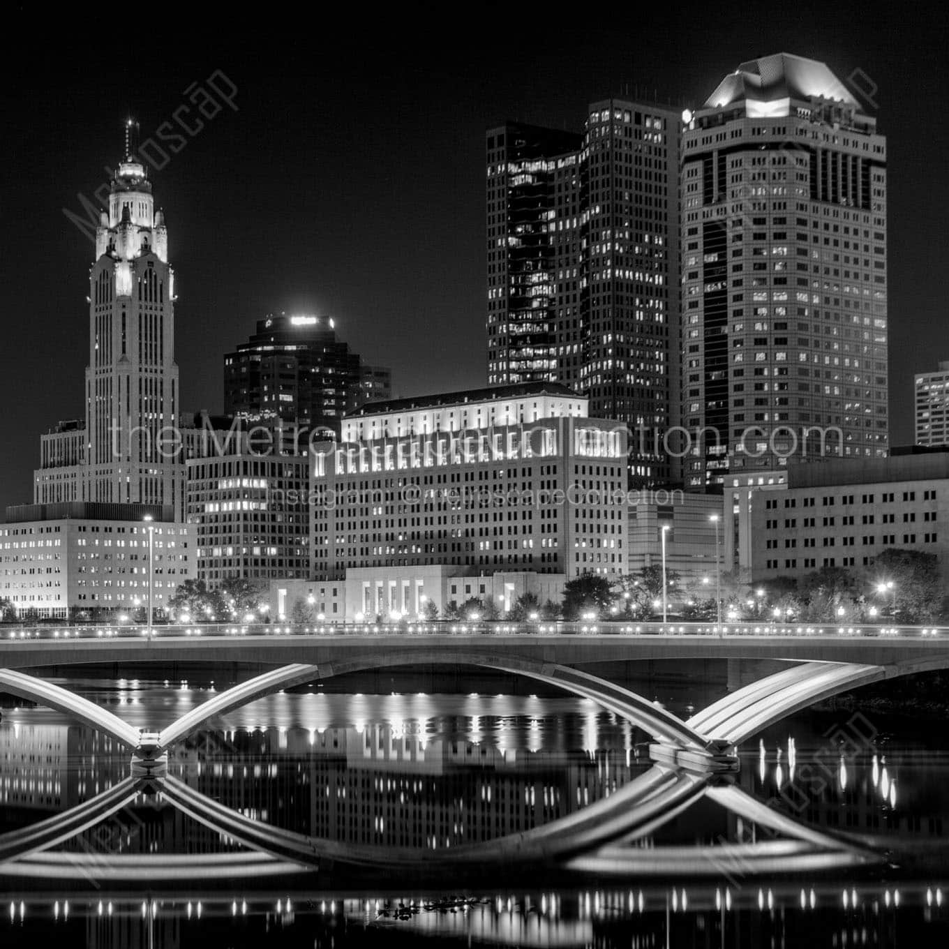 columbus skyline at night Black & White Wall Art