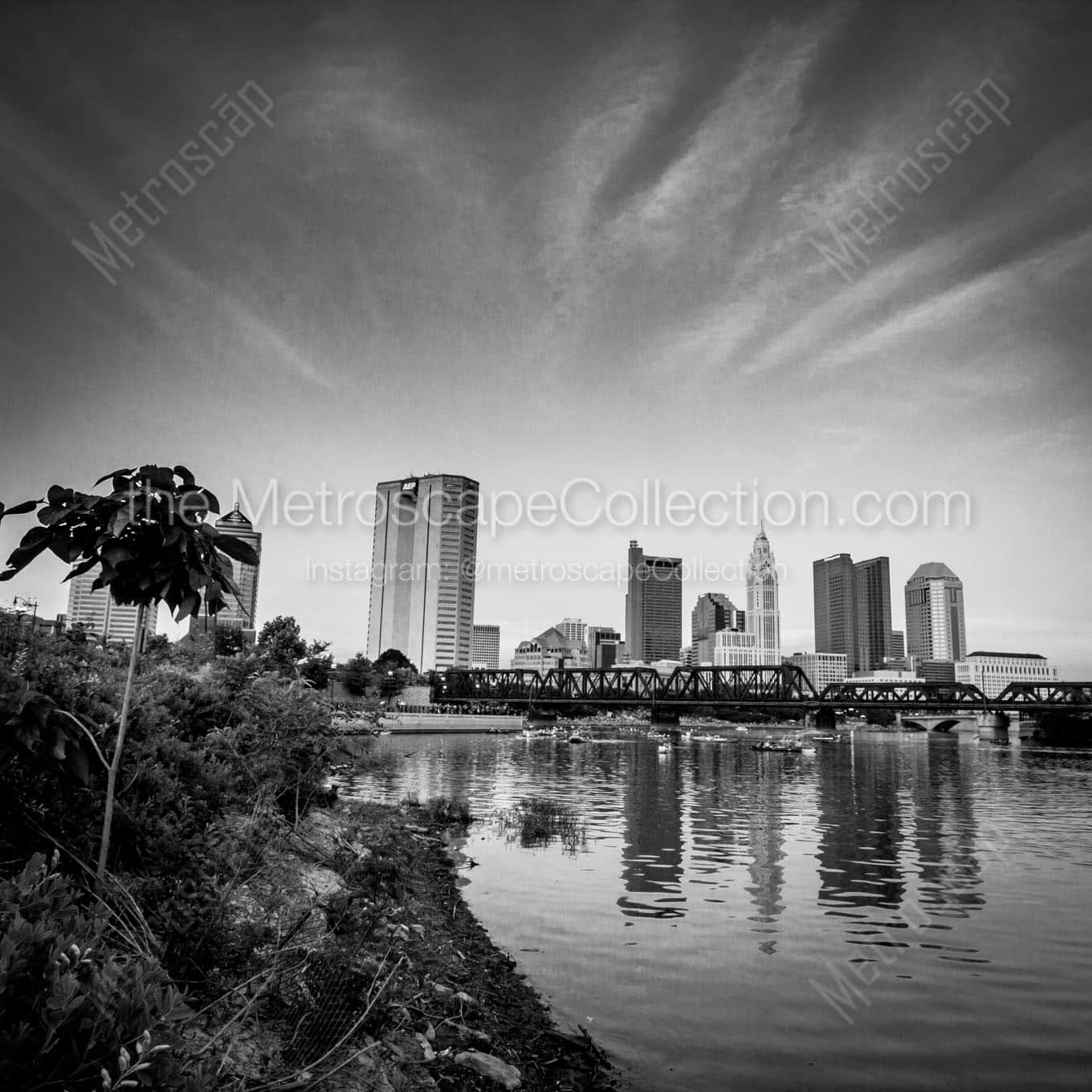 columbus skyline day time view Black & White Wall Art