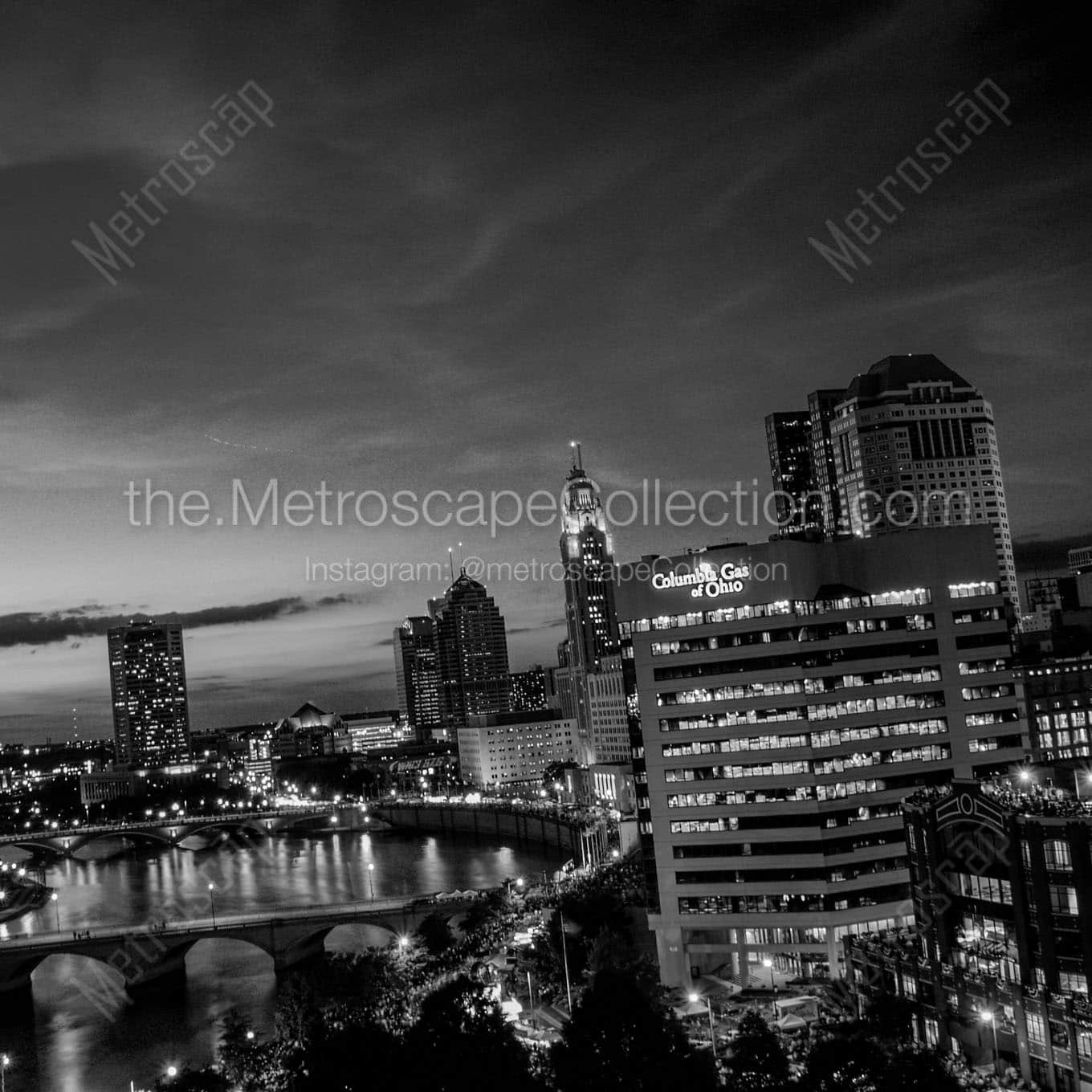 columbus skyline from waterford tower Black & White Wall Art