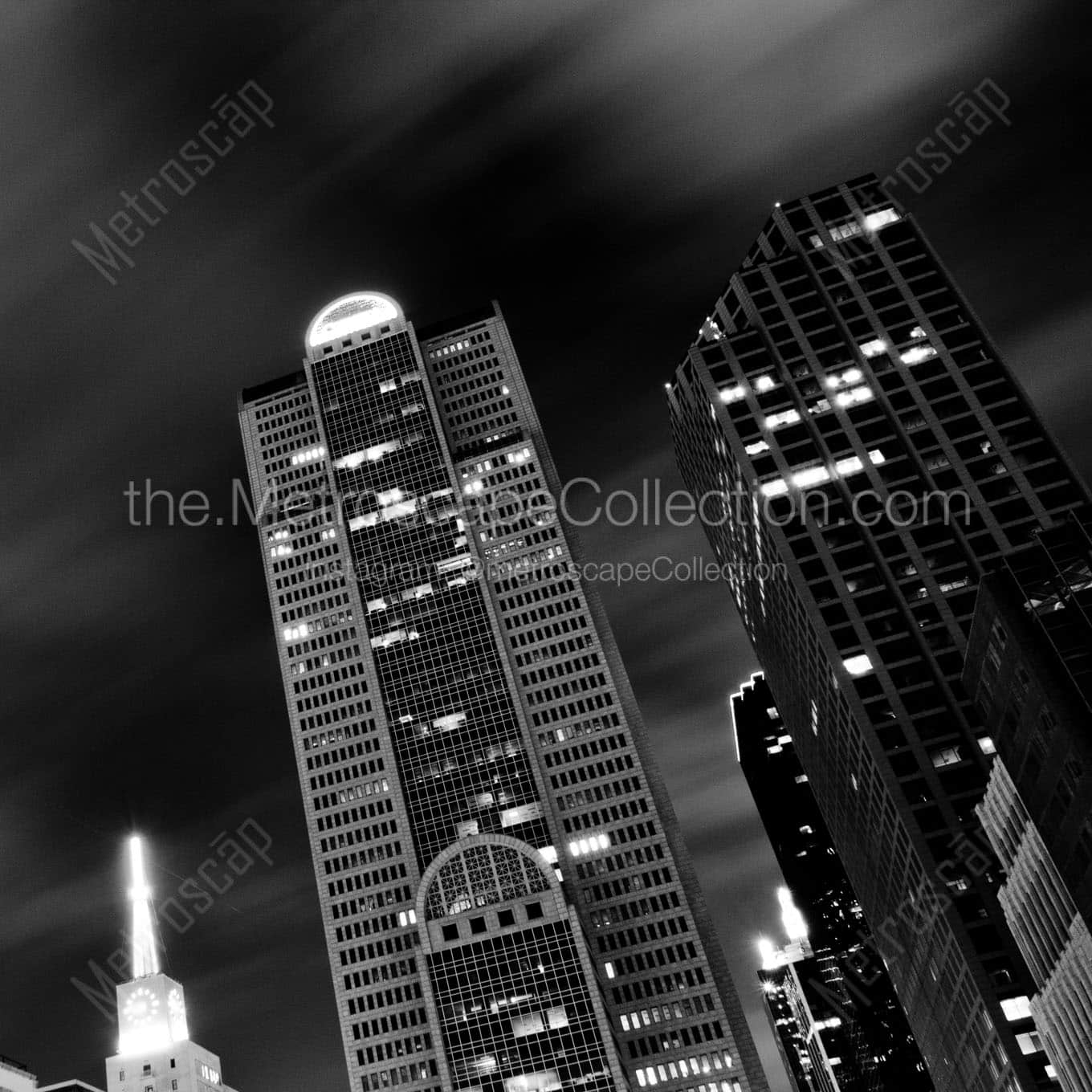 comerica building at night Black & White Wall Art