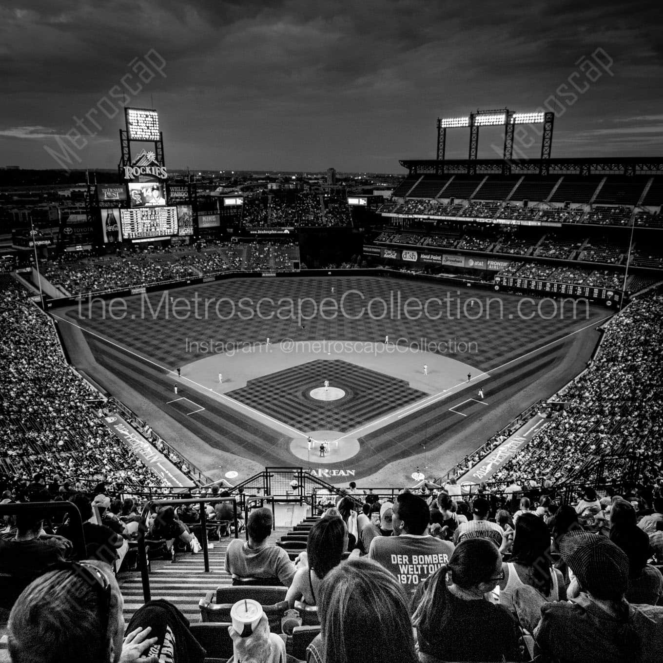 coors field at night Black & White Wall Art