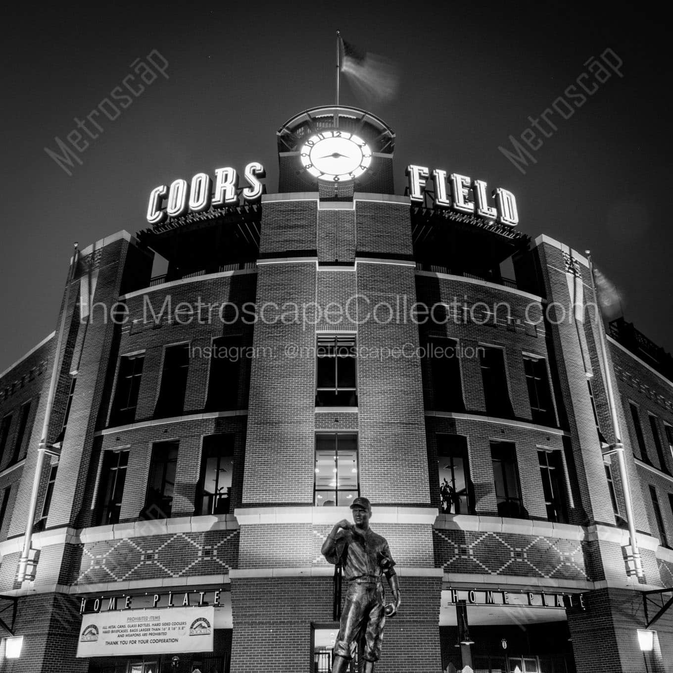 coors field at night Black & White Wall Art