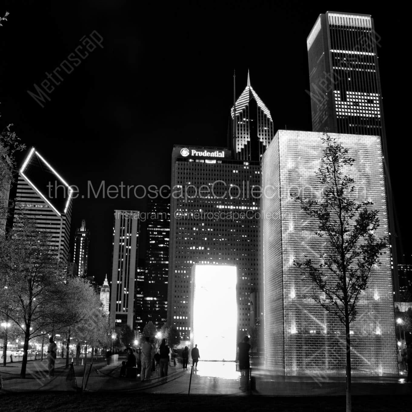 crown fountain millennium park at night Black & White Wall Art