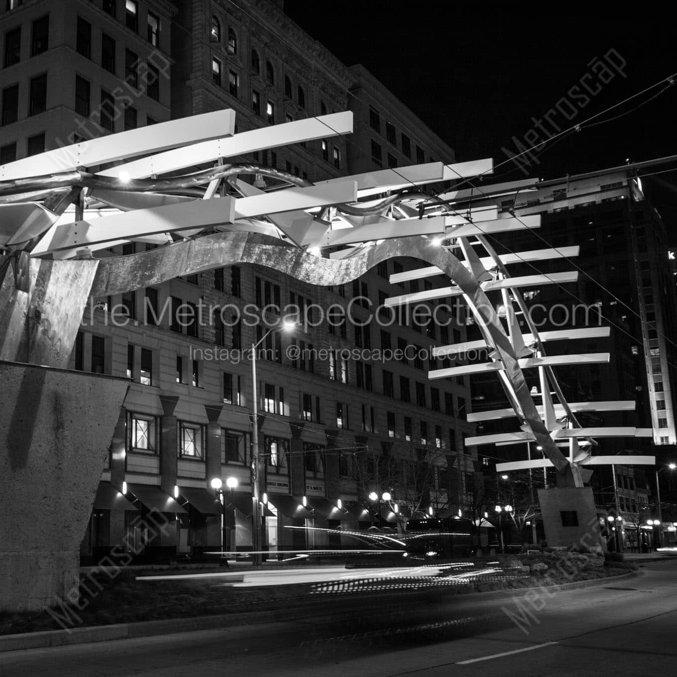 dayton ohio flyover sculpture at night Black & White Wall Art