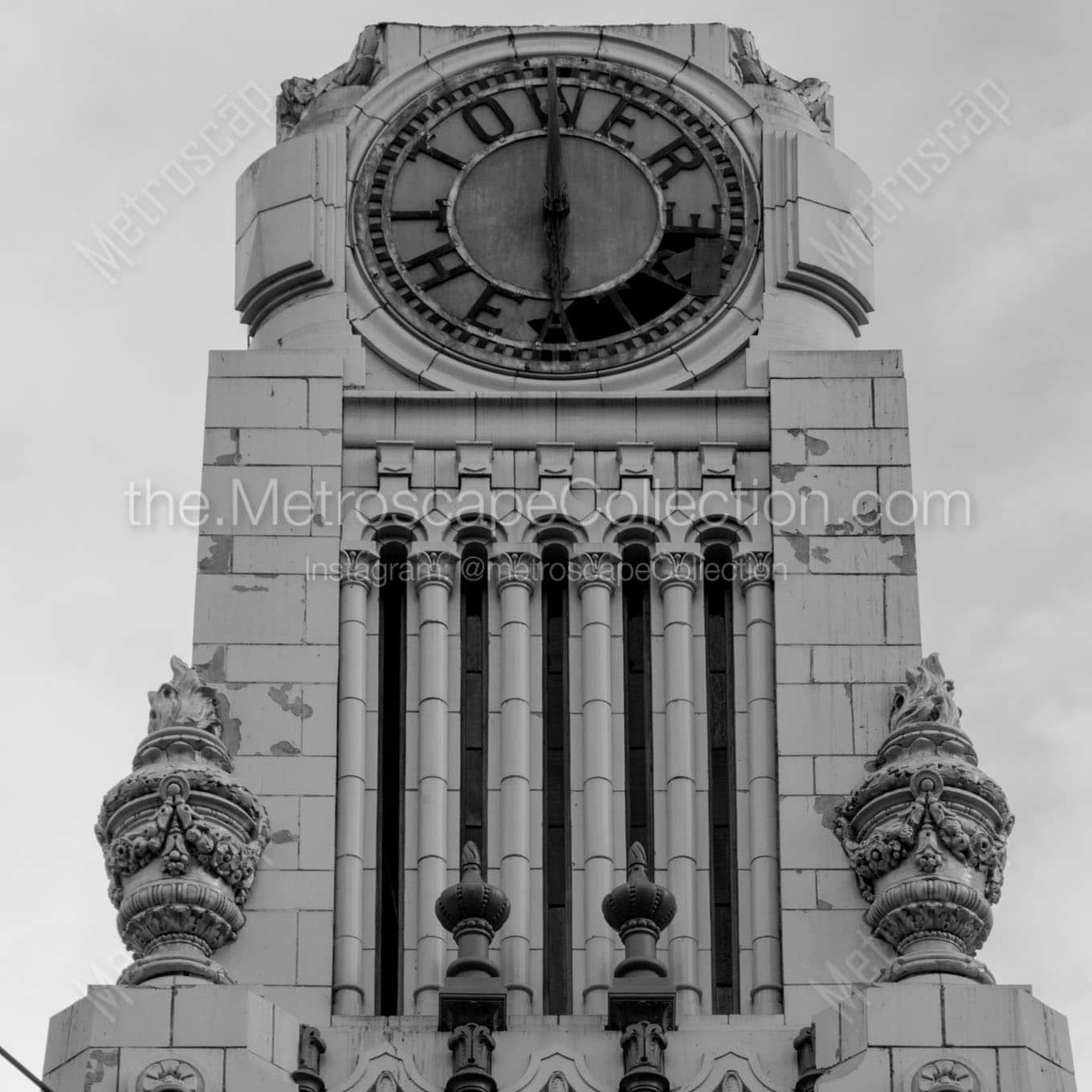 dead clock old tower theater Black & White Wall Art