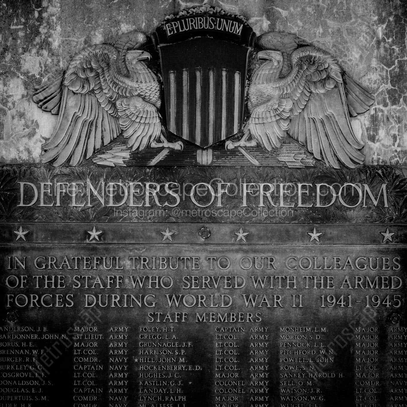 defenders of freedom plaque soldier sailors memorial Black & White Wall Art
