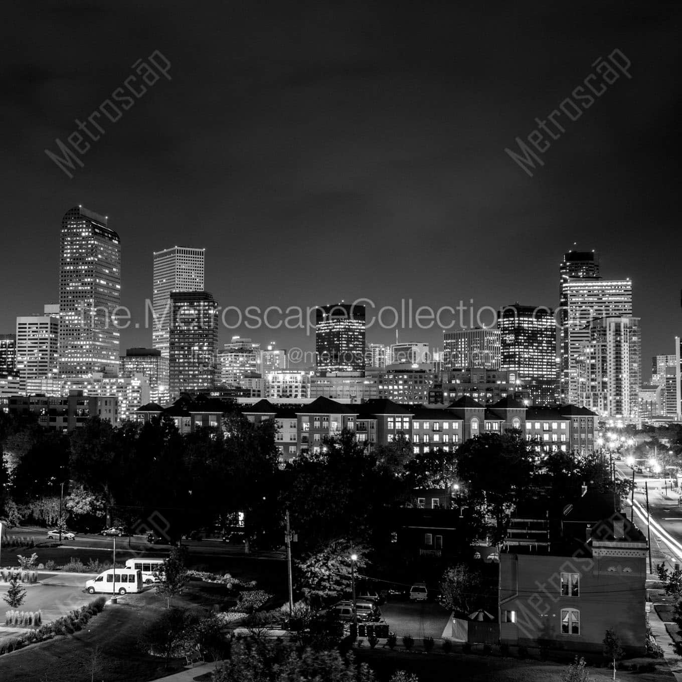 denver colorado city skyline at night Black & White Wall Art