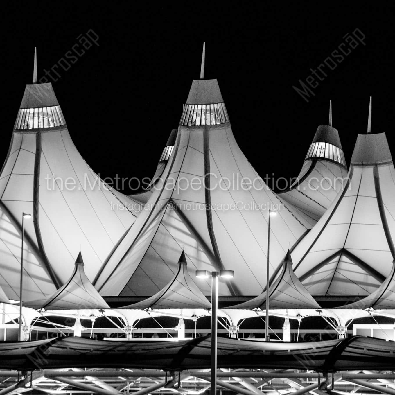 denver international airport at night Black & White Wall Art