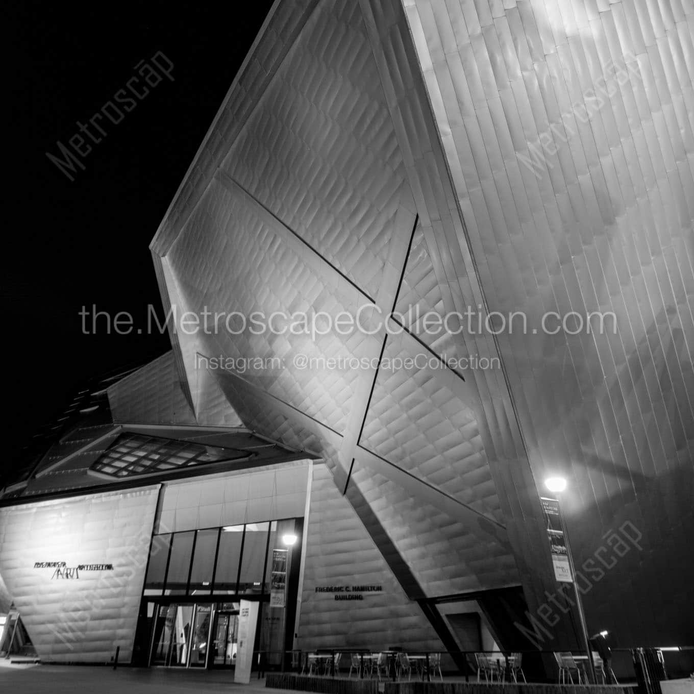 denver museum of art at night Black & White Wall Art