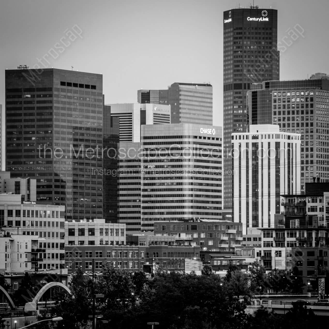 denver skyline at dusk Black & White Wall Art