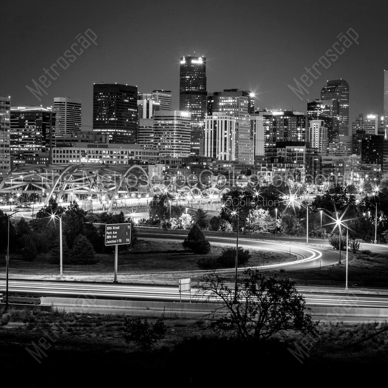 denver skyline at night Black & White Wall Art