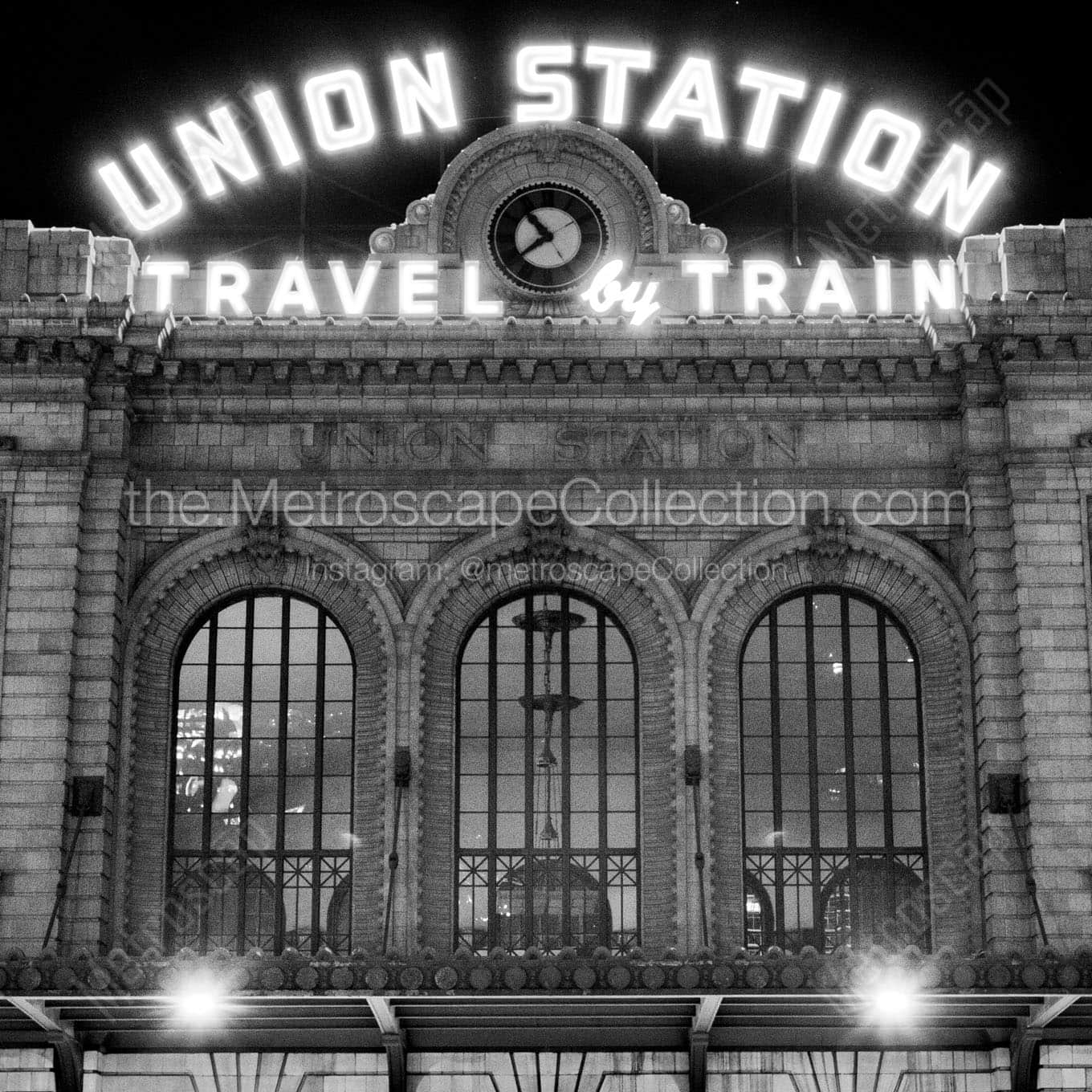 denver union station at night Black & White Wall Art