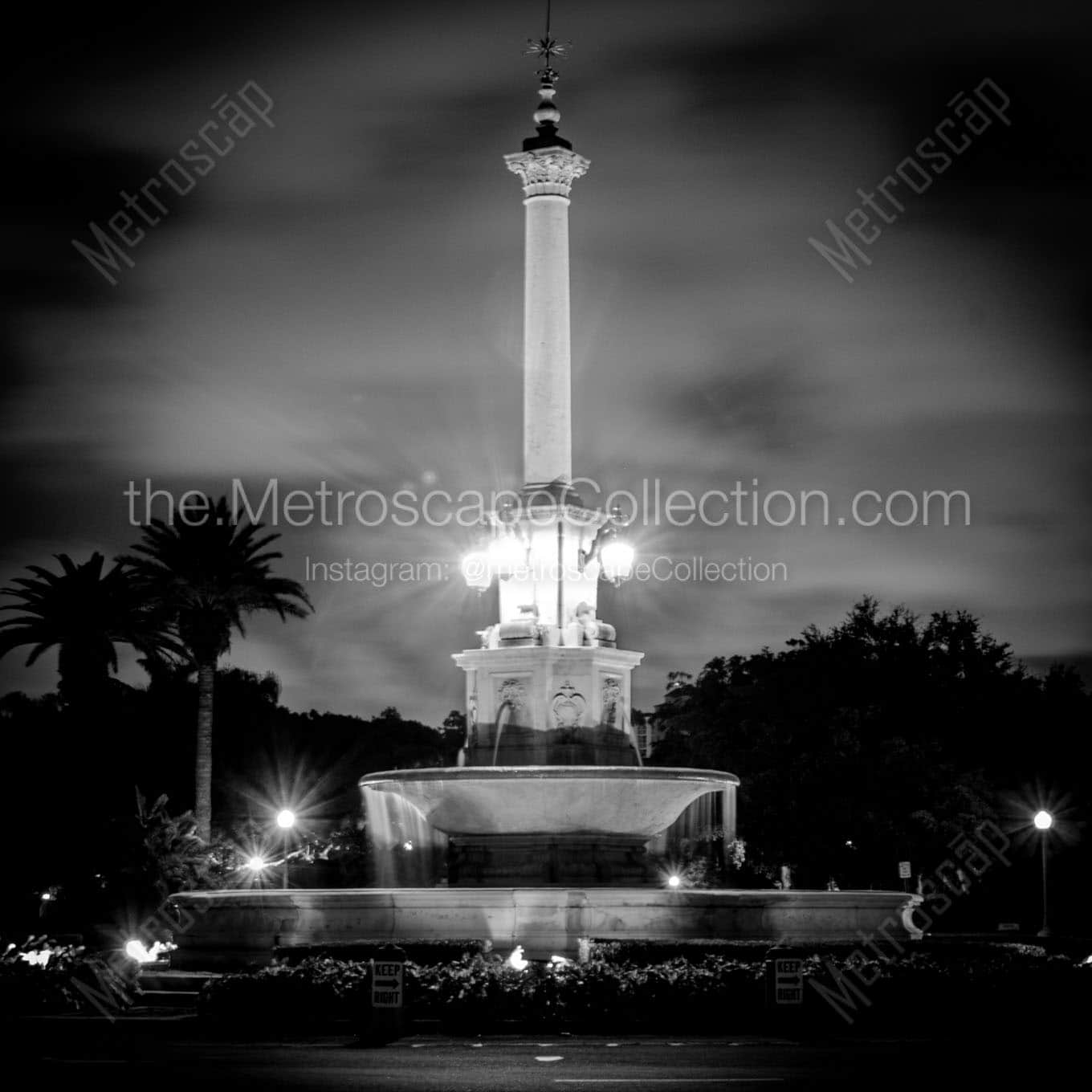 desoto fountain coral gables Black & White Wall Art