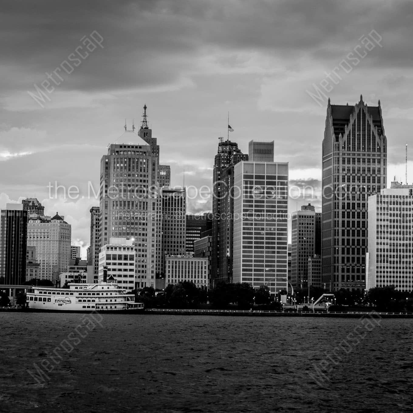 detroit skyline from windsor Black & White Wall Art