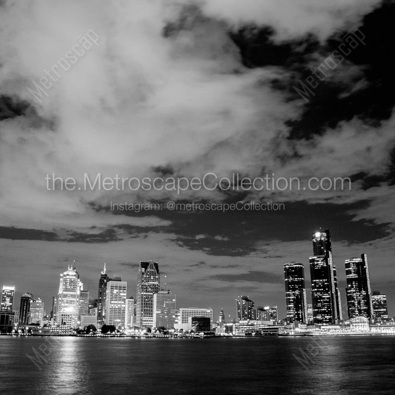 detroit skyline from windsor ontario Black & White Wall Art